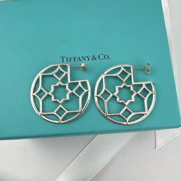 RARE Tiffany & Co. Marrakesh Zellige Hoop Earrings Paloma Picasso Silver 💙